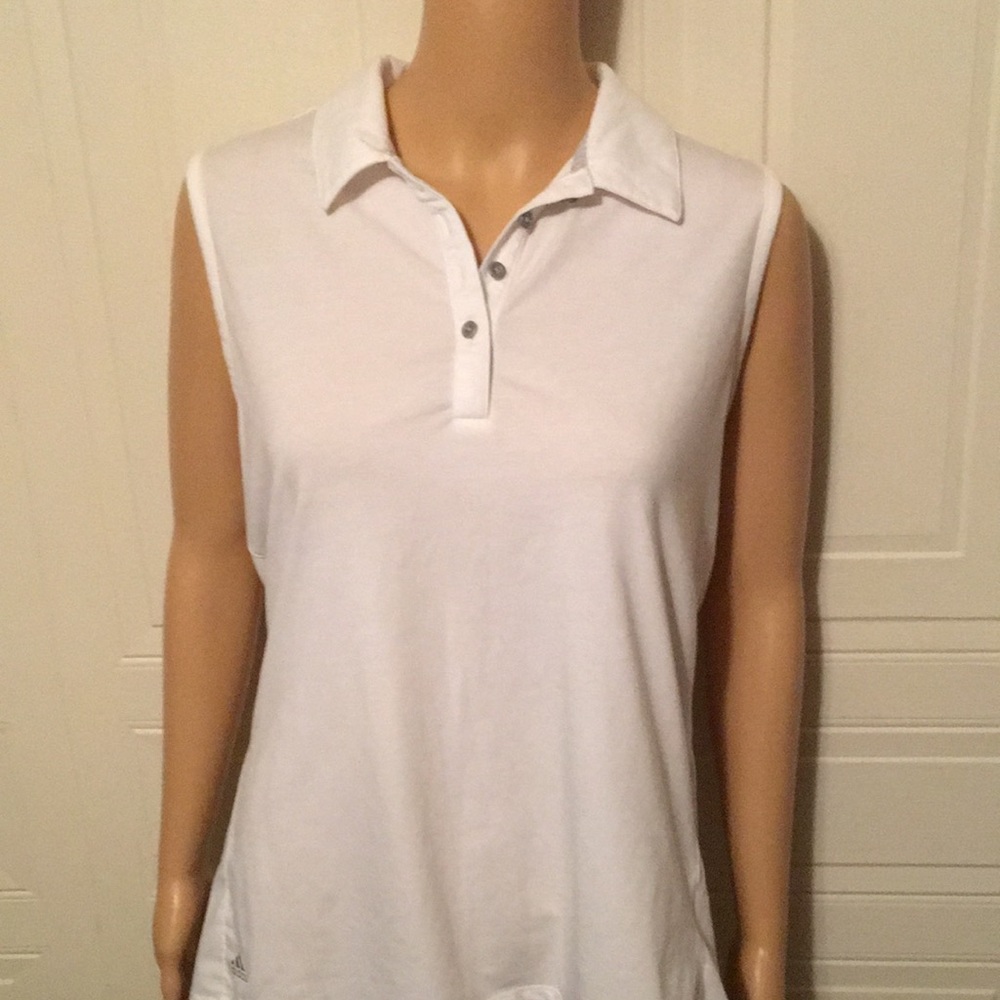Adidas collared sleeveless golf shirt 1/4 button down